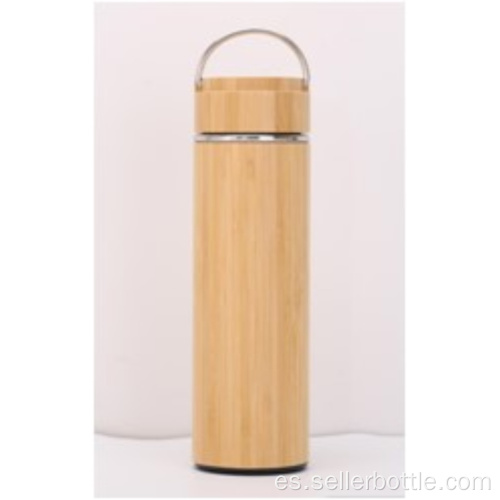 Botella de vacío de bambú de 450 ml con mango de acero inoxidable